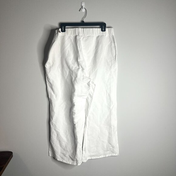 J. Jill White Linen Blend Pull On Wide-Leg Cropped Pants Resortwear Beachy Sz L - Picture 3 of 4